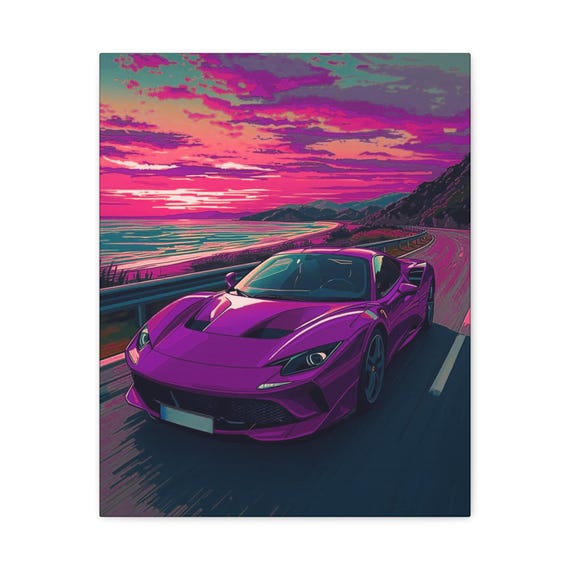 Vibrant Car Canvas, Wall Art, Retro Decor, Gift for Car Enthusiasts, Home Office Decoration