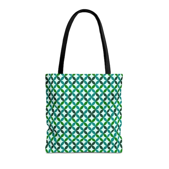 Geometric Green Diamonds Tote Bag: Eco-Friendly Polyester Shopping Bag
