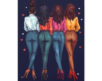 Four Fashionable Friends Canvas Wall Art | Matte Stretched Canvas