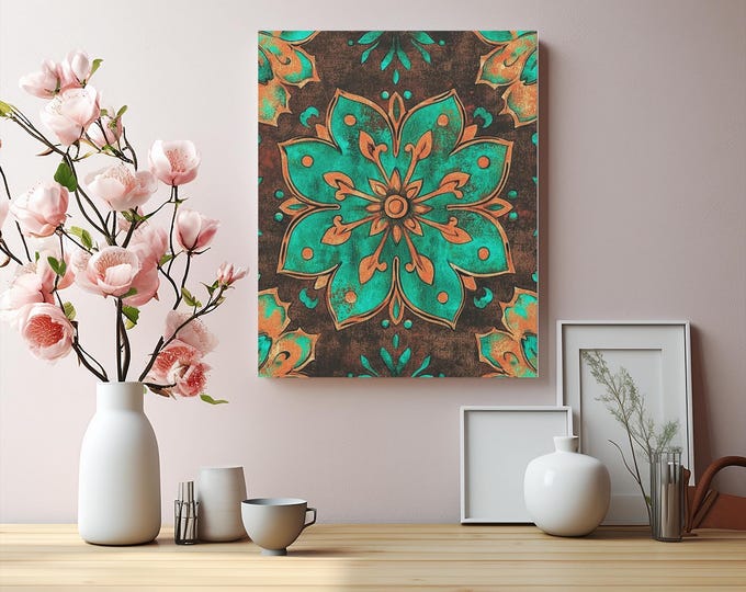 Vibrant Floral Mandala Canvas Art, Bohemian Decor (16x20)