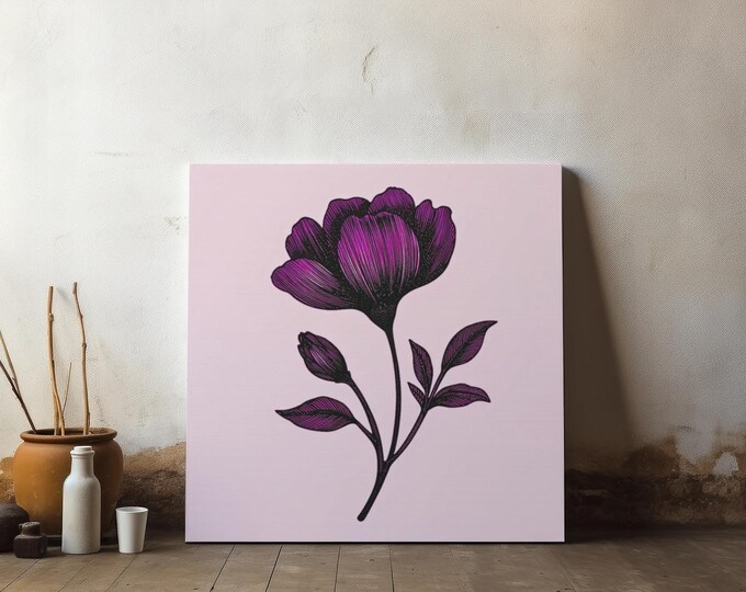 Purple Botanical Flower Canvas | Stretched Matte Canvas Wall Art
