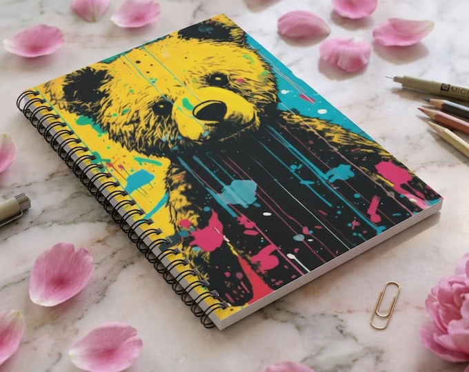 Colorful Grunge Teddy Bear Spiral Notebook | Ruled