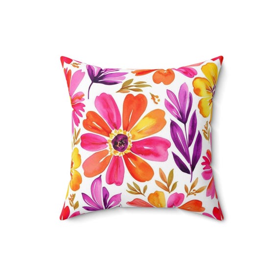 Orange Sapphire Floral Pillow: Bohemian Home Decor Accent