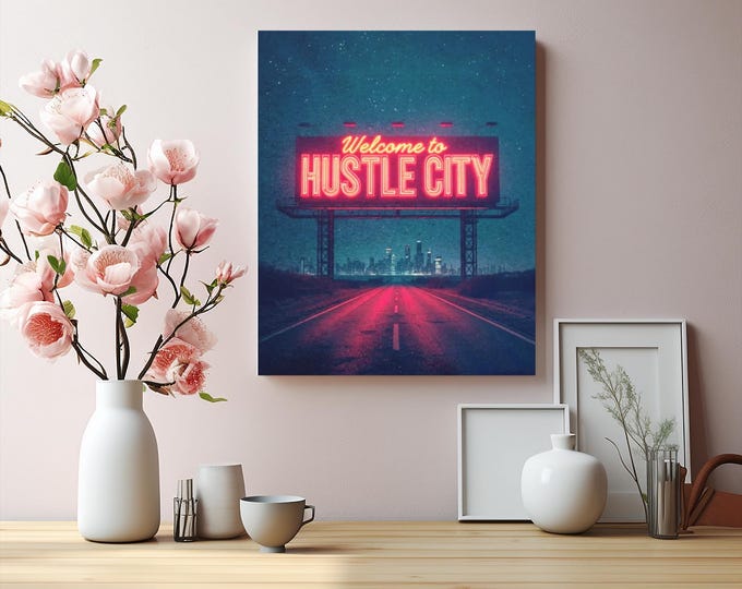 Welcome to Hustle City Matte Canvas Accent | Abstract Highway Decor