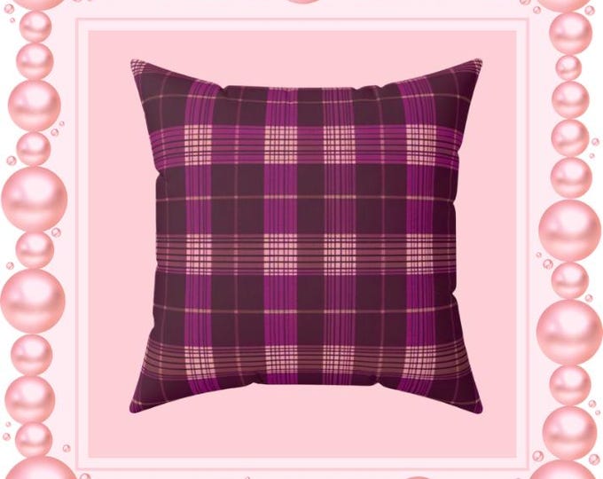 Plum Plaid Pillow: Spun Polyester Accent Pillow for Fall Decor