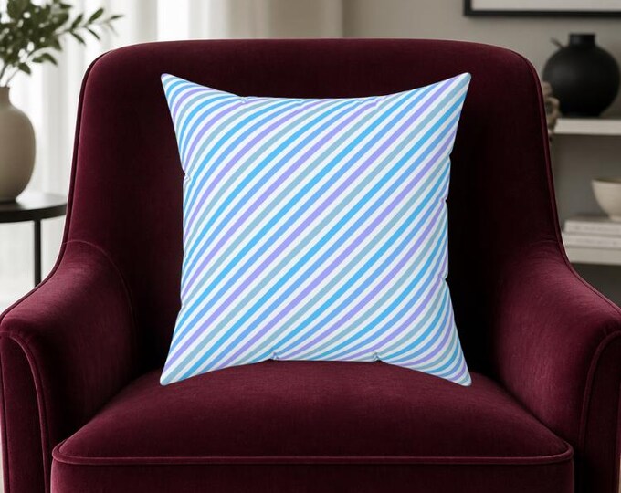 Purple & Blue Striped Throw Pillow: Spun Polyester Accent Pillow