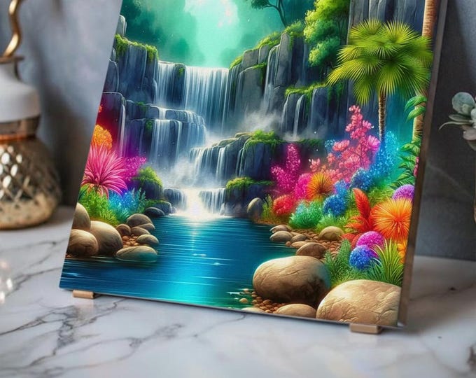 Tropical Waterfall Landscape Acrylic Print | French Cleat Hanging