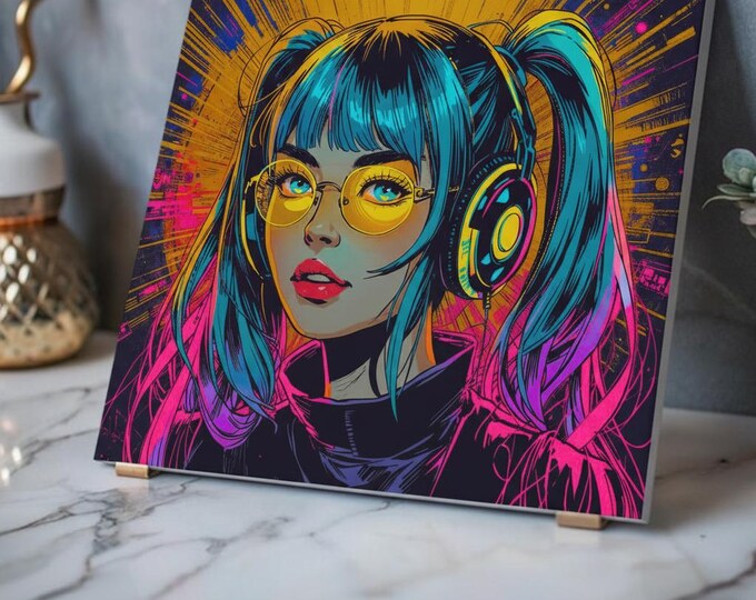 The Audio Alchemist Acrylic Print | Neon Anime Girl with French Cleat Hanging