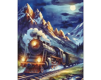Steam Train Canvas Wall Art: Vintage Locomotive Railroad Sketch