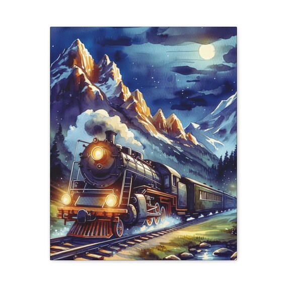Steam Train Canvas Wall Art: Vintage Locomotive Railroad Sketch