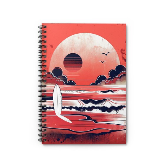 Orange Abyss Spiral Notebook: Surfing Vibes, Ruled Pages