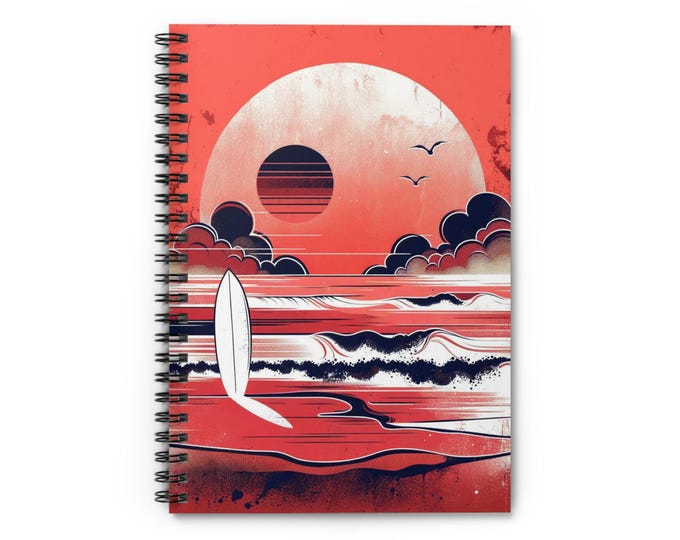Orange Abyss Spiral Notebook: Surfing Vibes, Ruled Pages