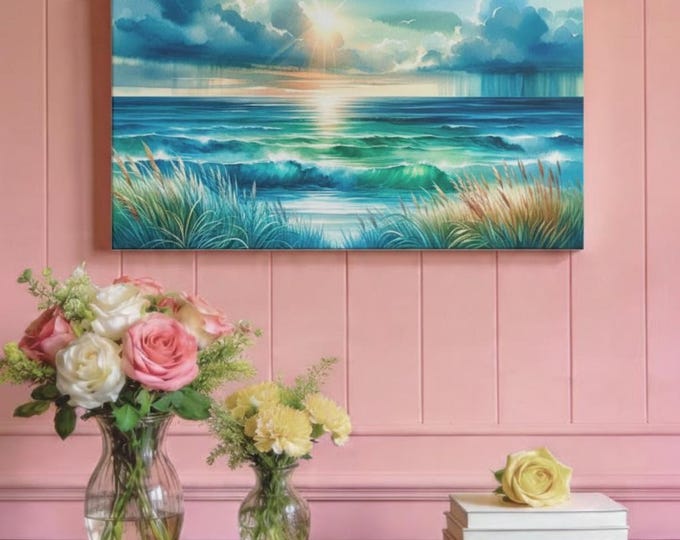 Coastal Seascape Canvas Art: Beachfront Home Decor (30x15)