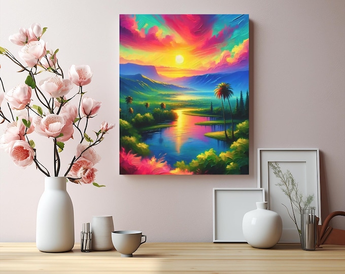 Blush in the Breeze Canvas Art: Dreamy Landscape, Bohemian Home Decor (16x20)