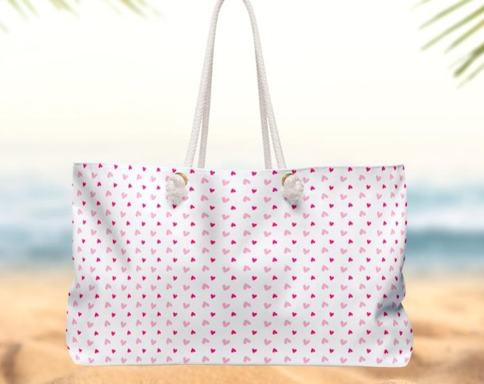 Tiny Heart Twist Weekender Bag | Heart Pattern Beach Tote