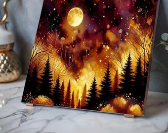 Ash Forest Acrylic Print | Autumn Night Landscape Wall Accent with French Cleat Backing