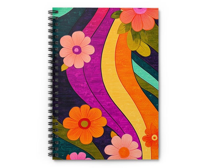 Retro Rainbow Flower Spiral Notebook | Ruled Journal