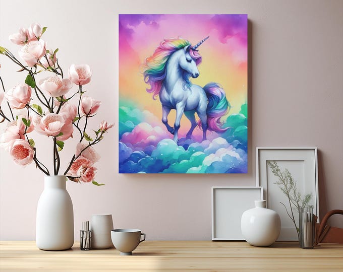 Unicorn Canvas Wall Art: Magical Bedroom Decor, 16x20