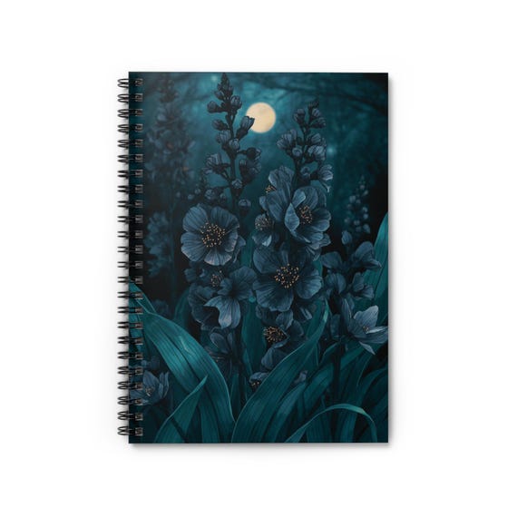 Juneberry Floral Notebook: Midnight Spring, Ruled Pages