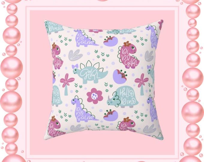 Pastel Dinosaur Pattern Pillow | 16x16 Spun Polyester Square Throw Pillow