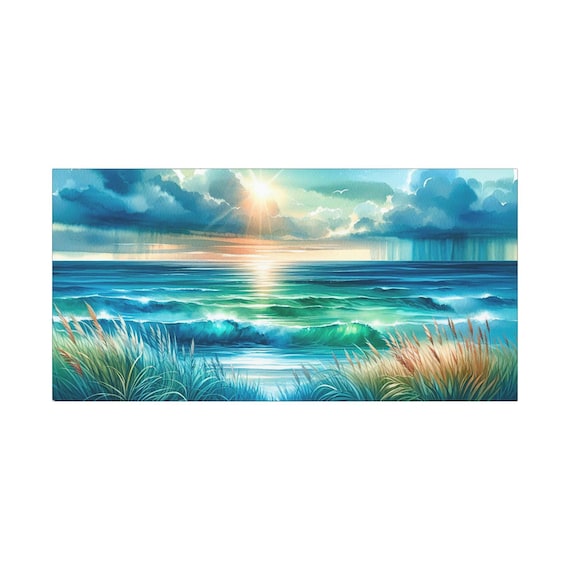 Coastal Seascape Canvas Art: Beachfront Home Decor (30x15)