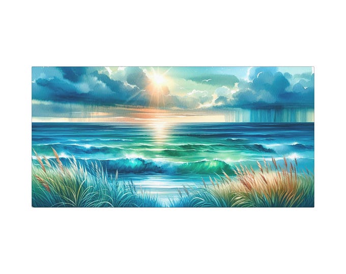 Coastal Seascape Canvas Art: Beachfront Home Decor (30x15)