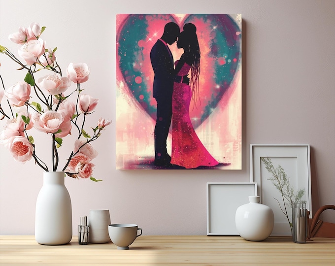 Heart Bound Intimacy Silhouette Abstract Matte Canvas Wall Artwork