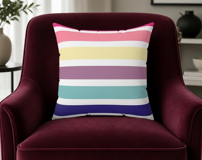 Pastel Striped Square Pillow: Spun Polyester Decorative Cushion