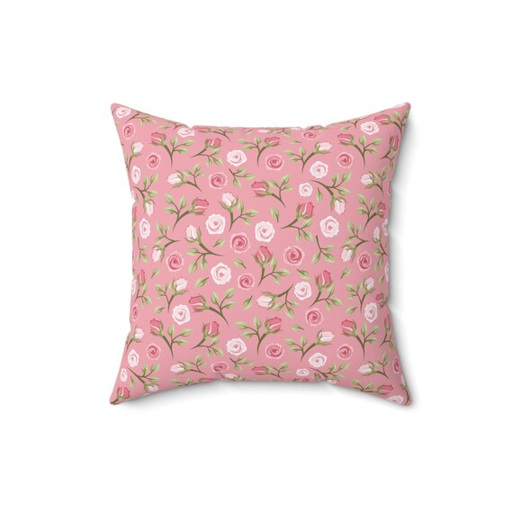 Pink Floral Accent Pillow: Spun Polyester Throw Cushion (16x16)