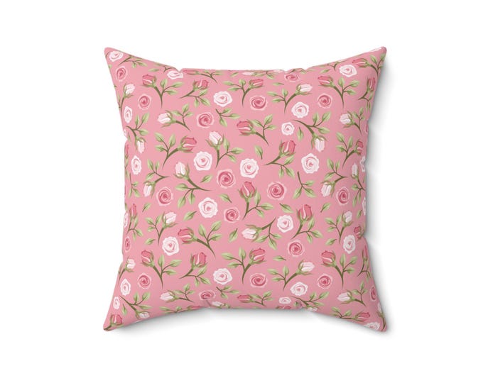 Pink Floral Accent Pillow: Spun Polyester Throw Cushion (16x16)