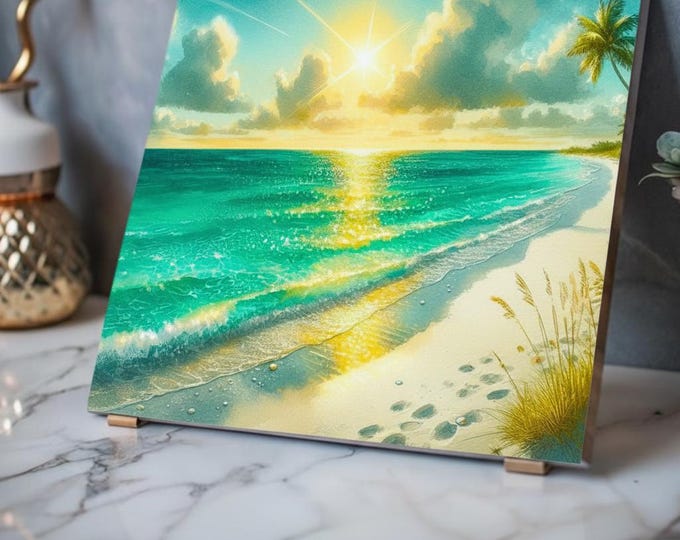 A Walk on Sunset Beach Acrylic Print | Ocean Seascape Home Accent