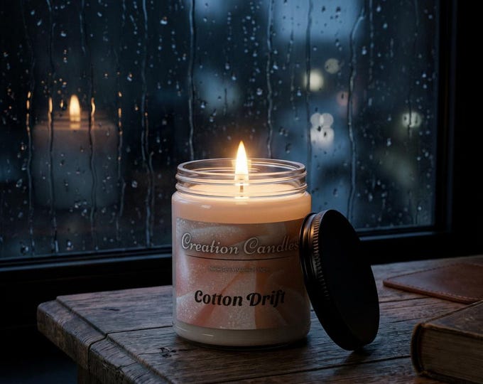 Cotton Drift Natural Soy Wax Candle Jar 9oz | Clean Linen Scent | Hand Poured | Vegan