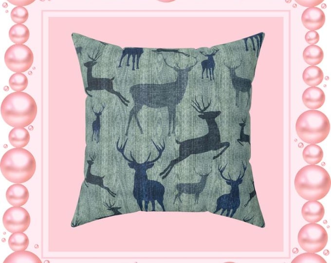 Deer Print Square Pillow | Rustic Cabin Decor (16x16)