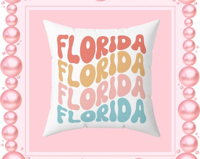 Florida Retro Script Pillow | Colorful Stacked Text Decorative Pillow
