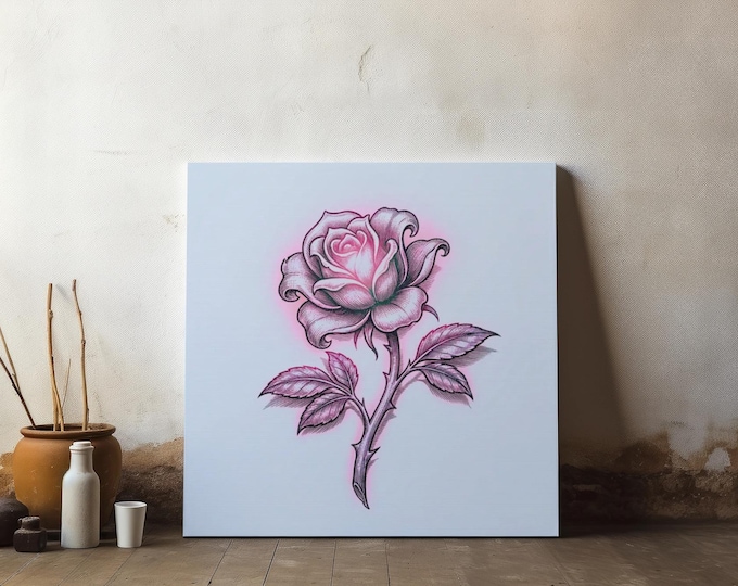 Pink Rose Illustration Canvas | Stretched Matte Wall Art