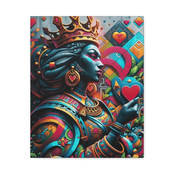 Queen of Hearts Canvas Wall Art: Colorful Royalty-Themed Decor (16x20 Canvas Only)