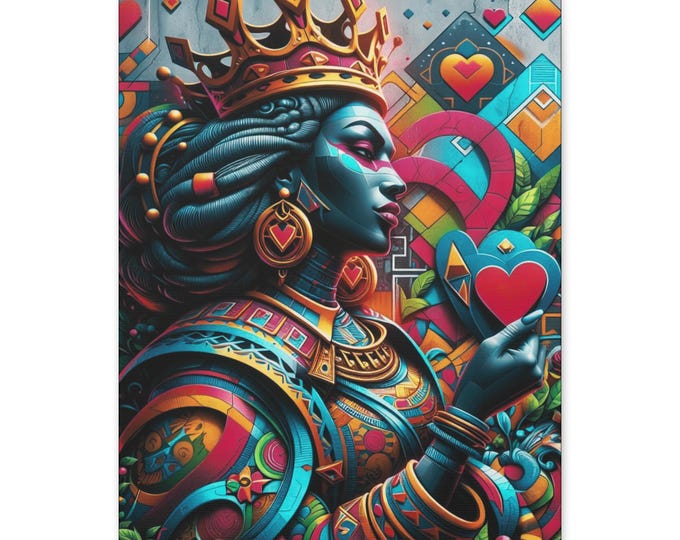 Queen of Hearts Canvas Wall Art: Colorful Royalty-Themed Decor (16x20 Canvas Only)
