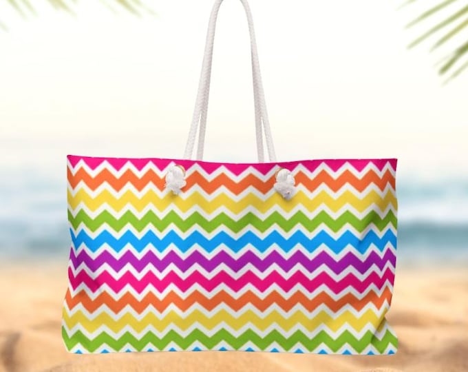 Rainbow Pop Weekender Bag | Colorful Zigzag Travel Tote