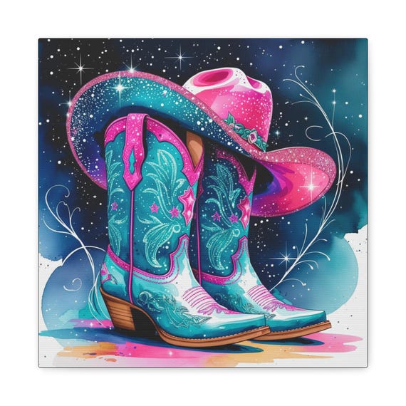 Rhinestones & Rodeos Canvas Wall Art, Colorful Cowgirl Boots, Country Home Decor, Gallery Wall Art, Gift for Cowgirl, Rustic Living Room