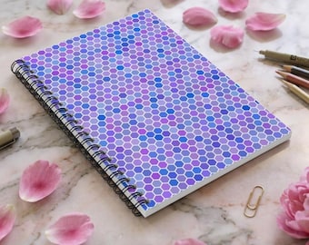 Purple Honeycomb Spiral Notebook: Ruled Lines, Student Journal