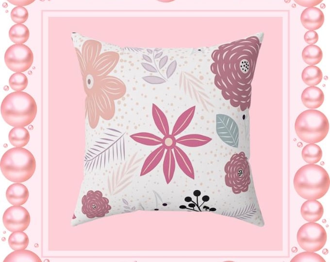 Floral Accent Pillow, Soft Pink Decor, 16x16 Square Pillow