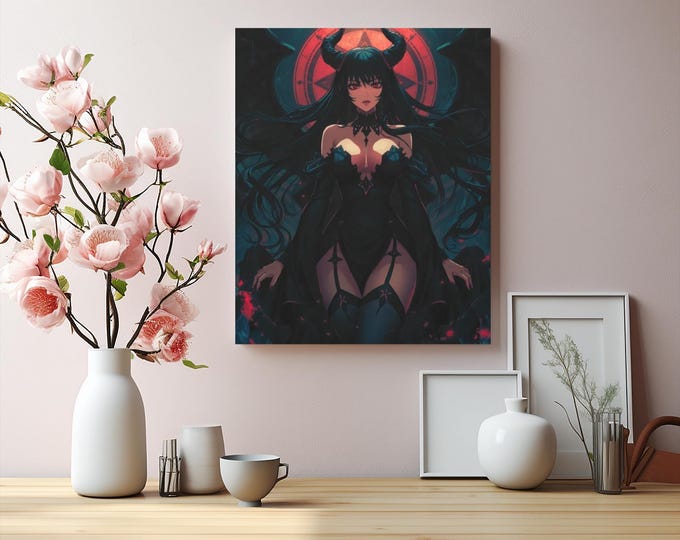 Gothic Demon Empress Canvas Wall Art, Dark Fantasy Decor (16x20)