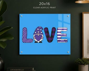 Gnomebody But You Acrylic Print | Gnome LOVE Purple Heart Stripes Polka Dot Wall Accent