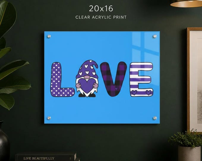 Gnomebody But You Acrylic Print | Gnome LOVE Purple Heart Stripes Polka Dot Wall Accent