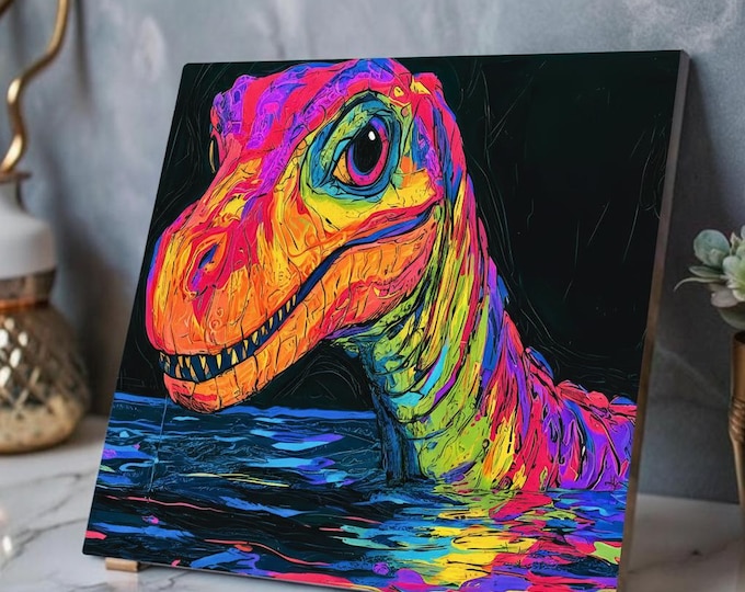 Neon Velociraptor Acrylic Print | 20x16 Dinosaur Wall Art