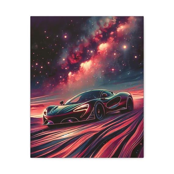 Cosmic Car Canvas Print: Space Art Home Decor (16x20)