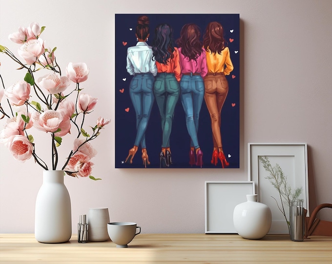 Four Fashionable Friends Canvas Wall Art | Matte Stretched Canvas
