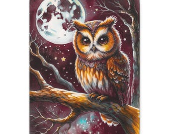 Owl Moon Canvas Art: Whimsical Nature Accent (16x20)