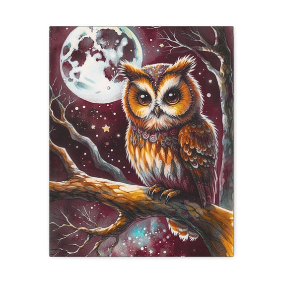 Owl Moon Canvas Art: Whimsical Nature Accent (16x20)