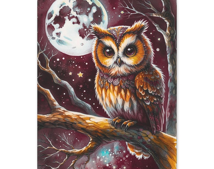 Owl Moon Canvas Art: Whimsical Nature Accent (16x20)